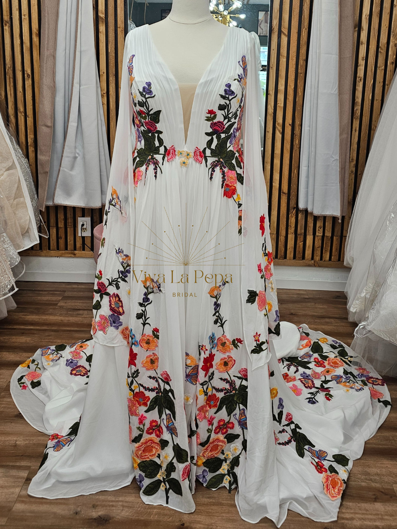 Floral Fiesta- Alternative Floral Embroidery Cape Sleeves Wedding Dress