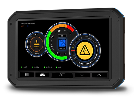 ProxyVolt PV8-PRO Overhead power line detection system screen showing signal strength, gain controls, warning status and setting controls