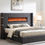 Thumbnail: B544-K	GRAY VELVET KING BED W/FIREPLACE & BLUETOOTH SPEAKER & USB