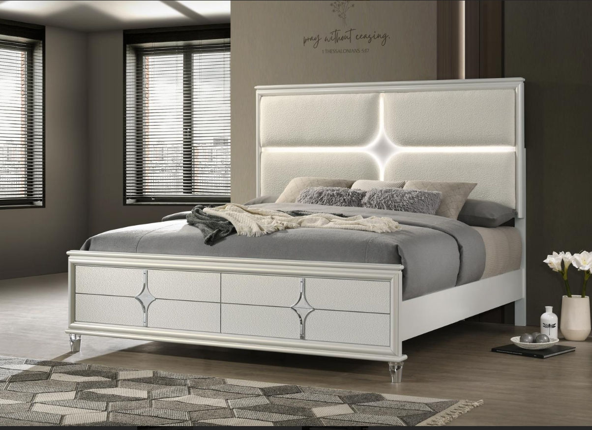 B025-KDMCN KING BED FRAME - DRESSER - MIRROR - CHEST - NIGHTSTAND