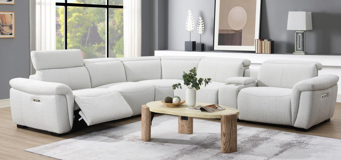 U15	6 PC BEIGE POWER RECLINING SECTIONAL W/POWER HEADREST