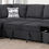 Thumbnail: U274	BLACK 3 PC SECTIONAL W/USB (TYPE A+C)
