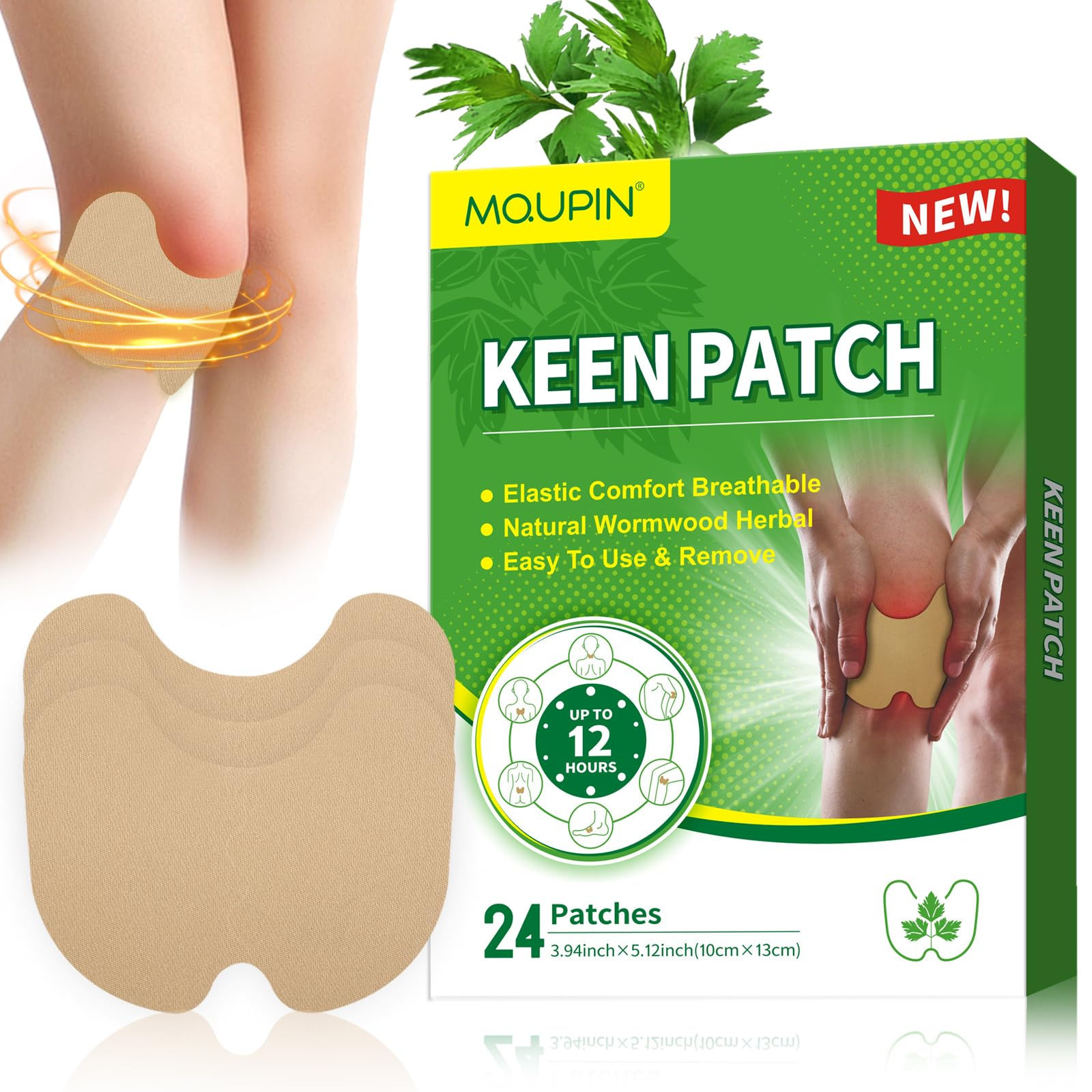 MQUPIN 24Pcs Knee Patches Natural Kee Pain Relief Arthritis Patch Knee Patches f