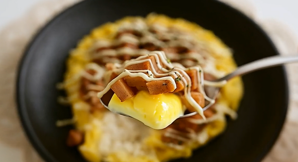 Eating Egg Spam Mayo Rice Bowl