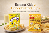 MyFreshDash blog thumbnail comparing Banana Kick and Honey Butter Chips with the title “Banana Kick vs Honey Butter Chips: Which Korean Snack Is Easier to Love First?”