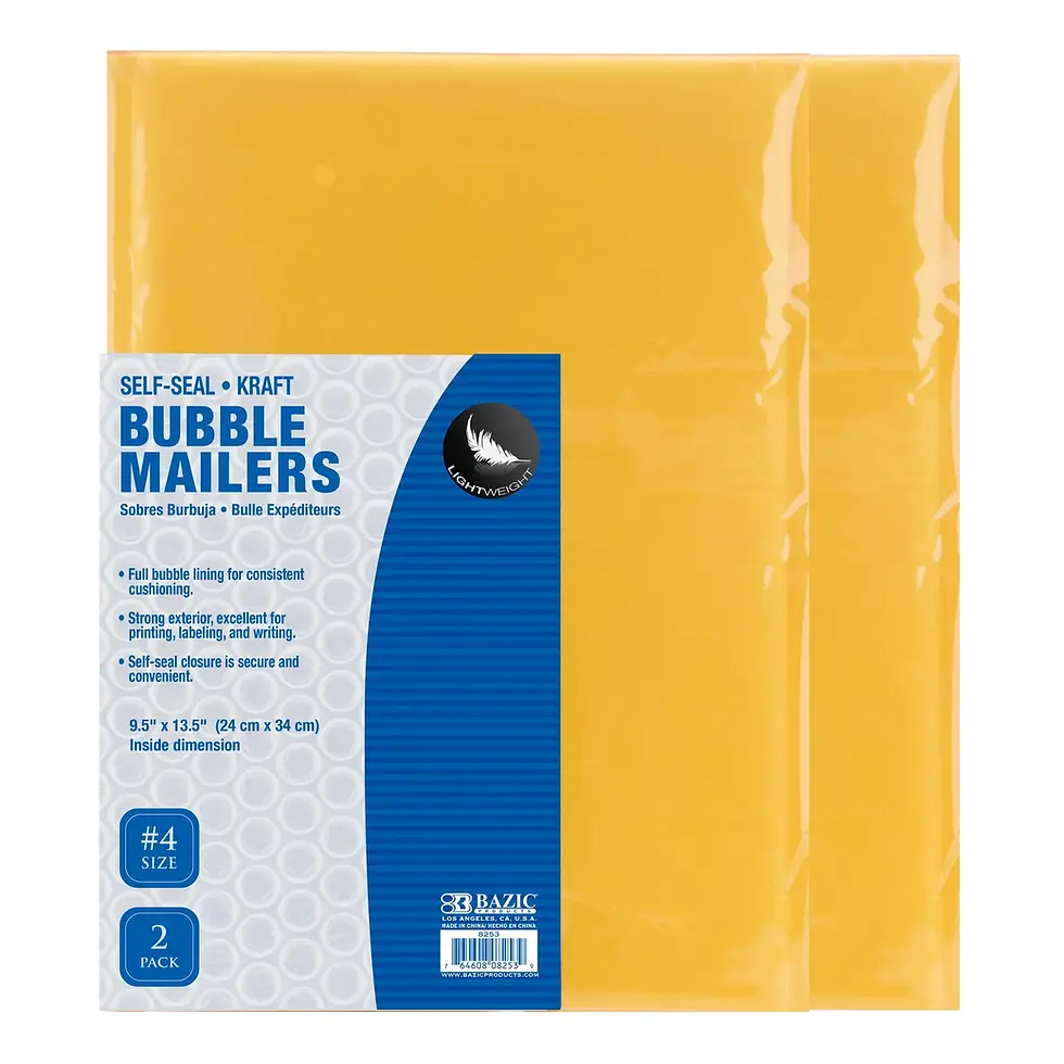 BAZIC Self-Seal Bubble Mailers (#4) 9.5" x 13.5" (2/Pack)