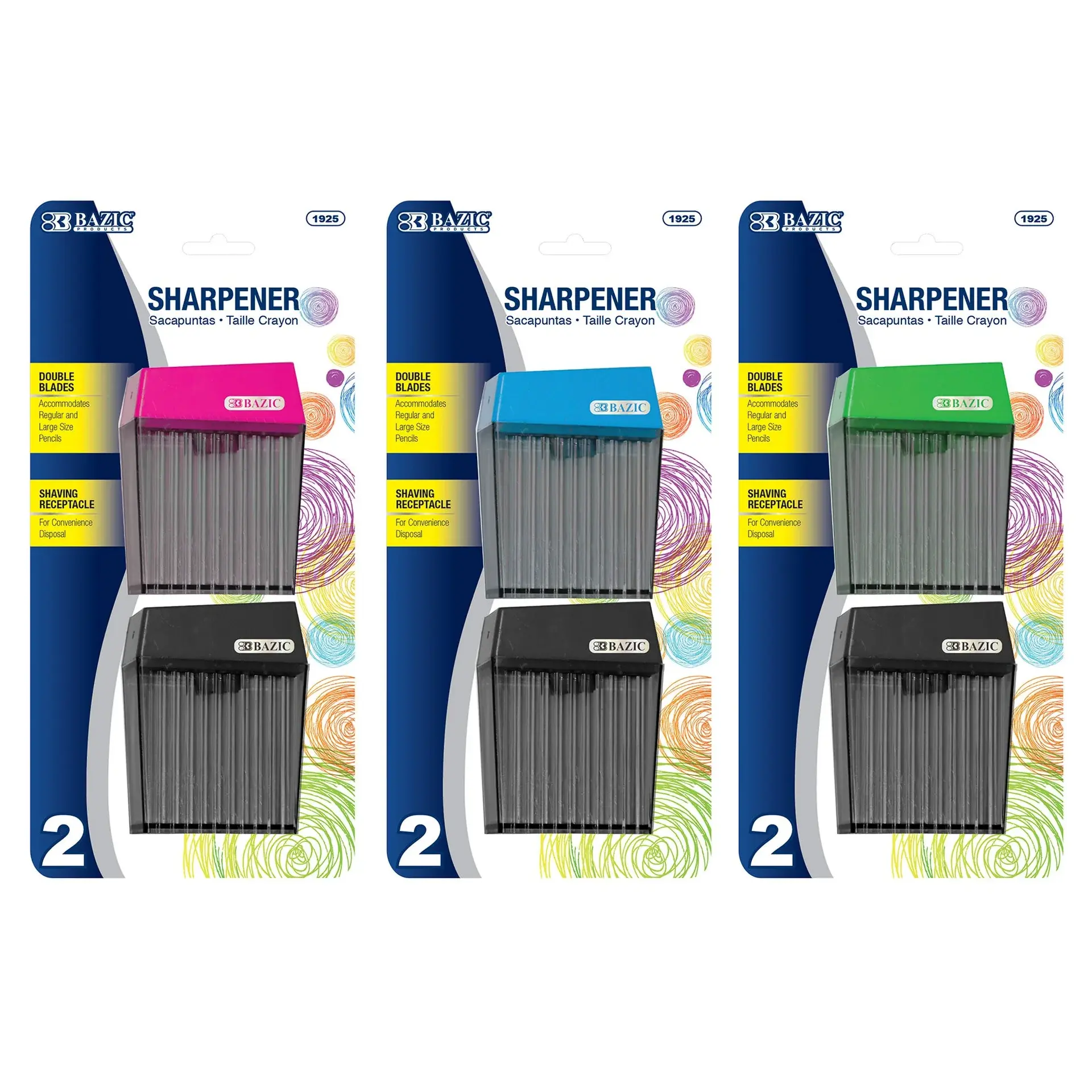 BAZIC Dual Blade Square Sharpener w/ Receptacle – 2 Pack