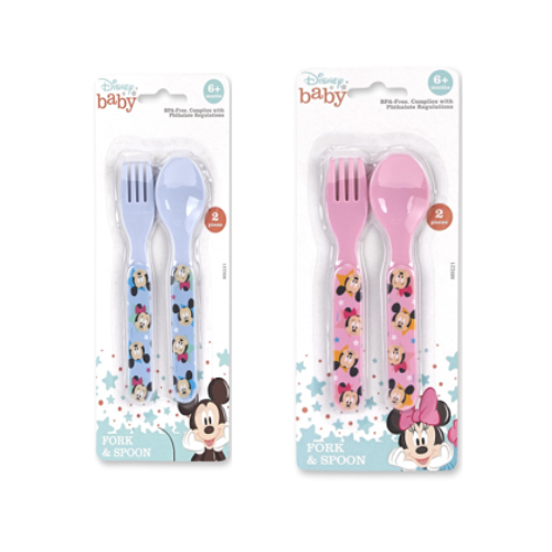 Disney Baby Plastic Fork & Spoon Set (Random Mickey or Minnie)