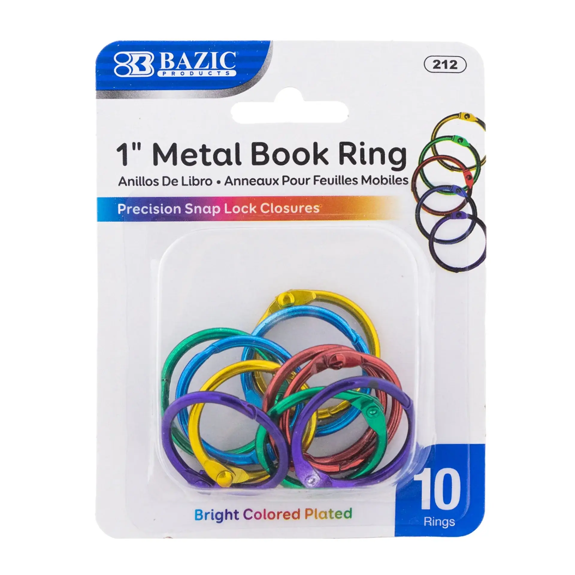 BAZIC 1" Assorted Color Metal Book Rings (10/Pack)