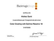 certificato Blackmagic Color T3 Matteo Santi