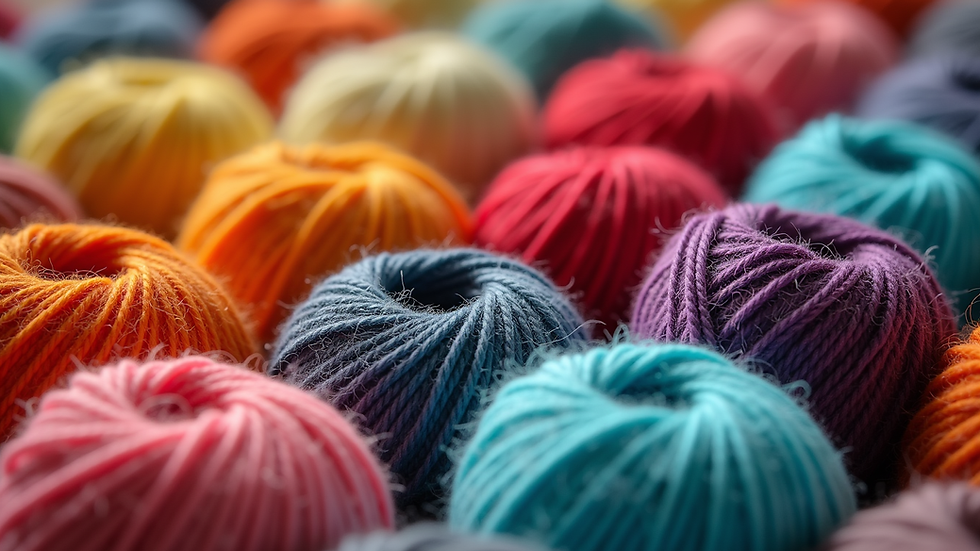 Close-up view of colorful yarn balls arranged neatly
