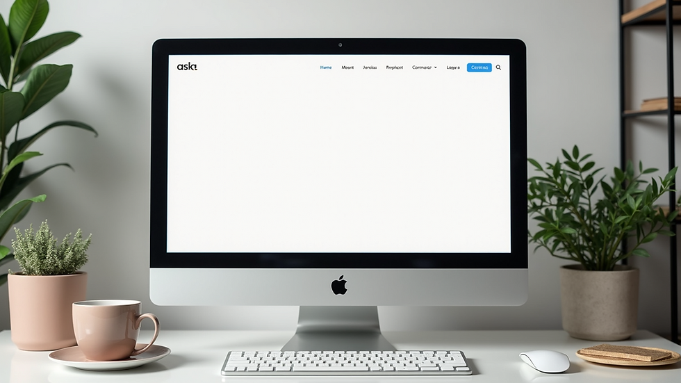 Eye-level view of a clean, modern website homepage with simple navigation and clear text