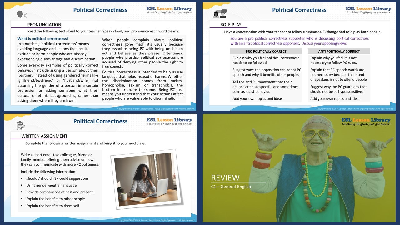 CEFR B2 - C1 ADULT/TEEN CONVERSATION COURSE - UNIT 1 - POLITICAL  CORRECTNESS | ESL Lesson Library