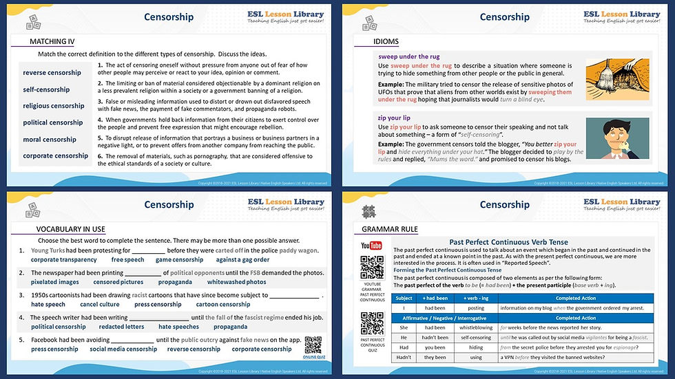 Thumbnail: CEFR B2 - C1  ADULT/TEEN CONVERSATION COURSE - UNIT 9 - CENSORSHIP