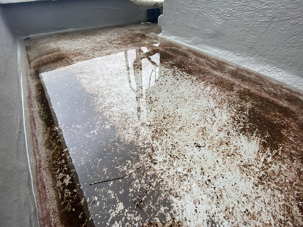 雨水が滞留し、塗膜剥離が進行