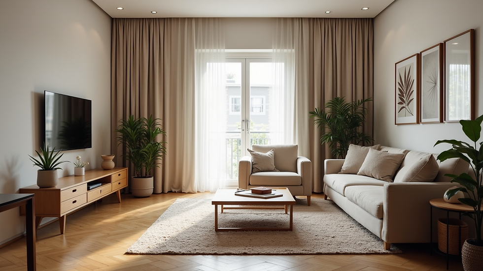 Eye-level view of a cozy living room with modern furniture