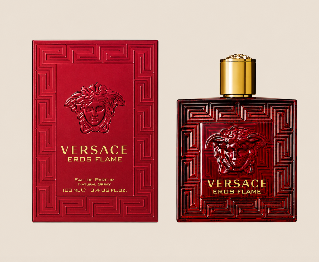 Versace Eros Flame 3.4 oz Eau de Parfum bottle and box