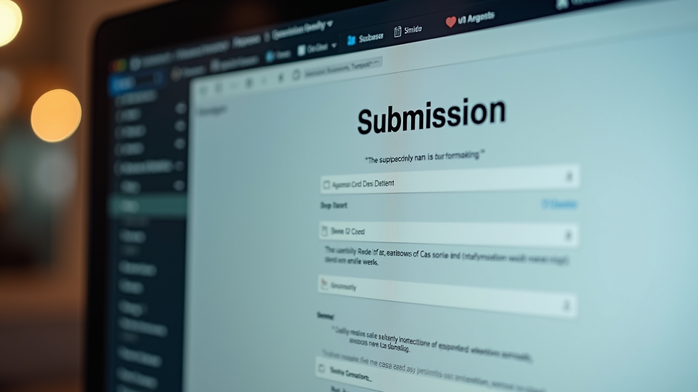 Close-up view of a computer screen displaying a structured electronic submission template