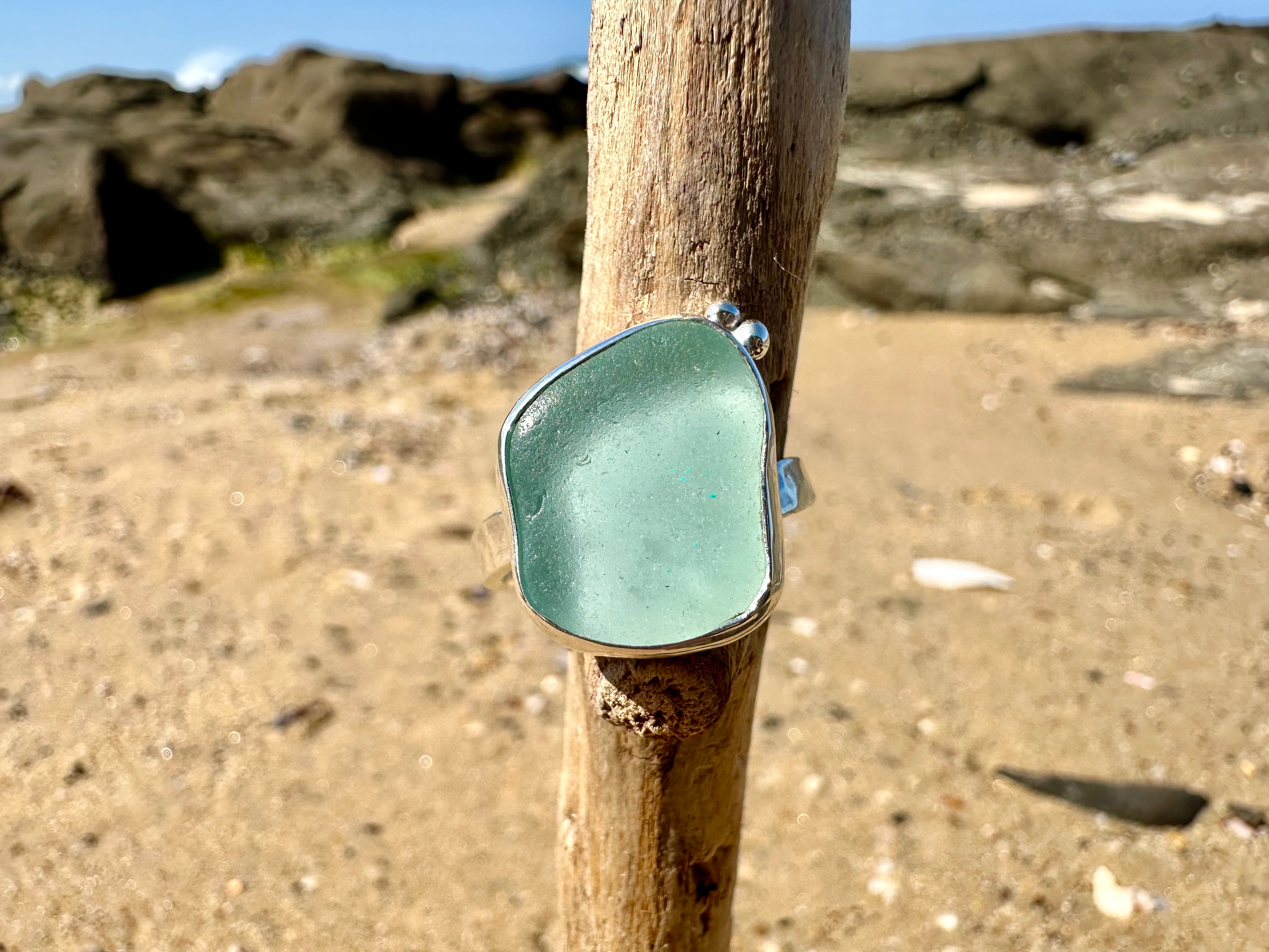 Offset Square Seafoam Ring