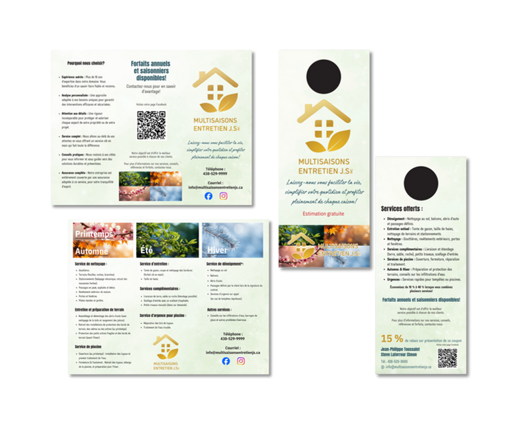 Brochure et affichette de porte pour MultiSaisons Entretien J.S.