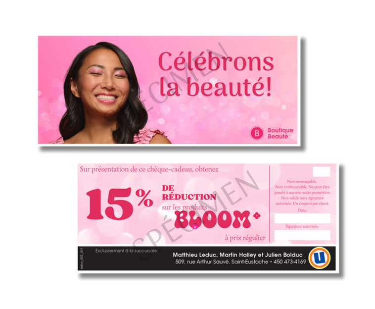 Chèques‑cadeaux personnalisés créés pour Uniprix.