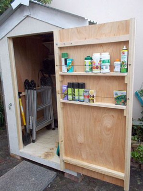 Shed Door with Storage Racks