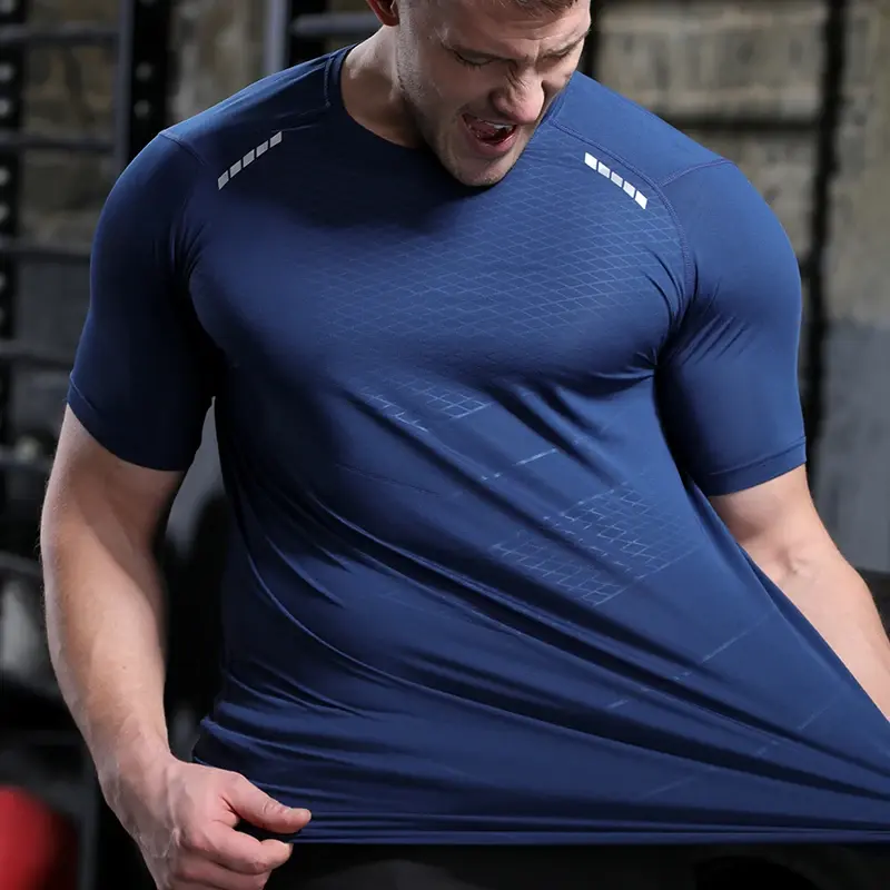 Thumbnail: Men Thin Ice Silk Tops Running Short-sleeved Sports T-shirt Gym Fitness Muscle T