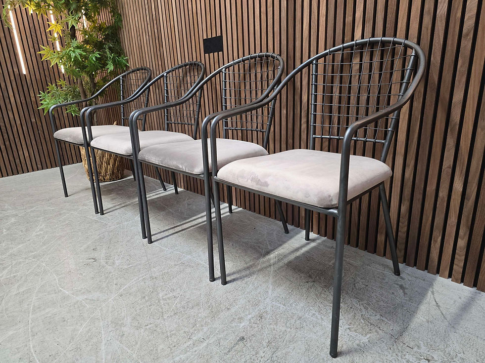 4x Industrial Gunmetal & Velvet Dining Chairs 

