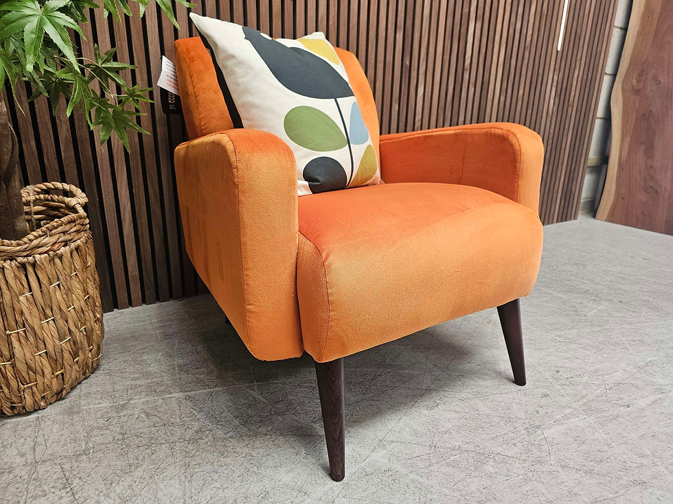 Designer Retro Modern Armchair In Bandon Orange Velvet RRP-£719