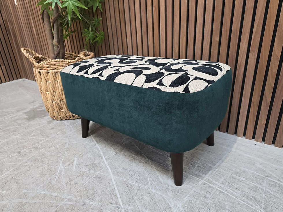 Designer Label Donegal Footstool in Jigsaw Monochrome & Forest Velvet RRP-£395