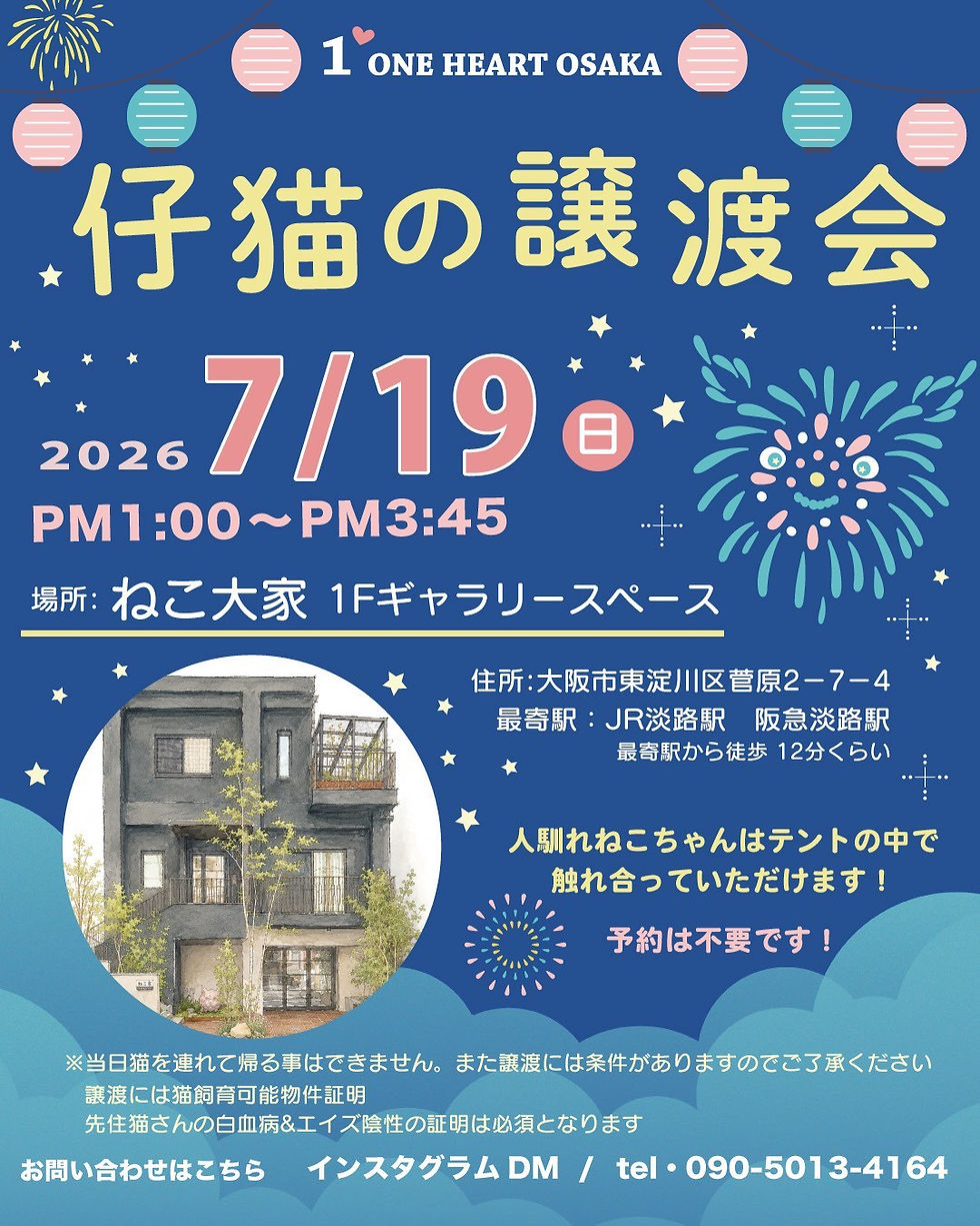 7月19日(日) 譲渡会開催決定