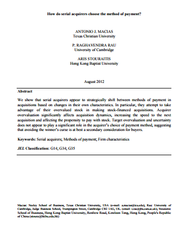 Serial Acquirers Method of Payment