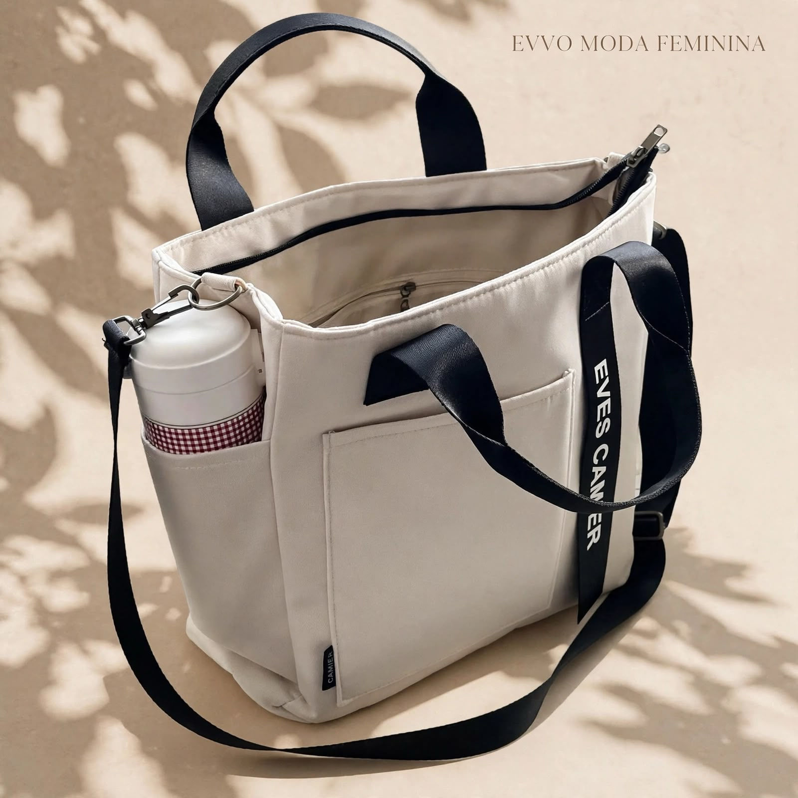 Bolsa Tote Grande Feminina Casual Impermeável Off White