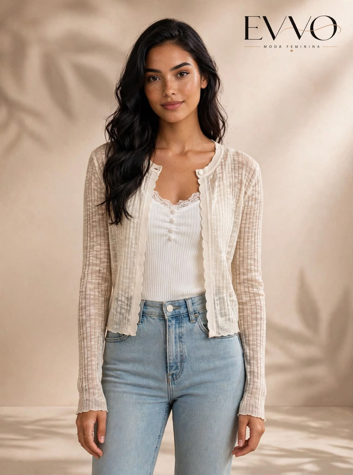 Cardigan Manga Longa Tule Silk