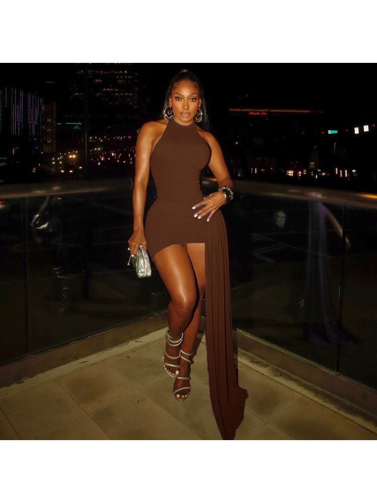 Thumbnail: Halter Backless Ribbons Mini Dress