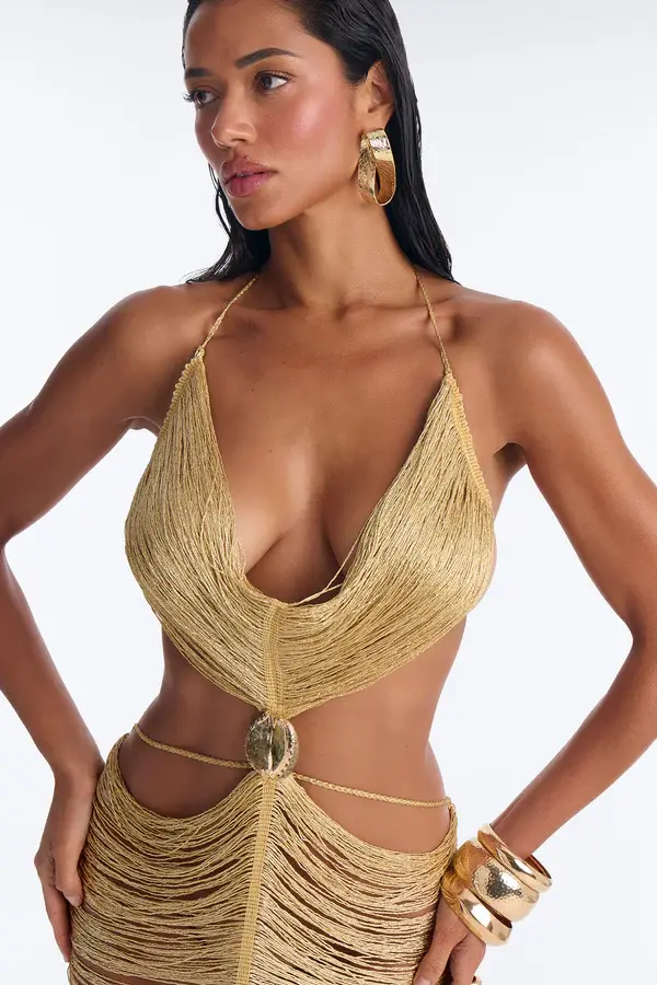 Thumbnail: She's A Star Metallic Fringe Maxi Dress 