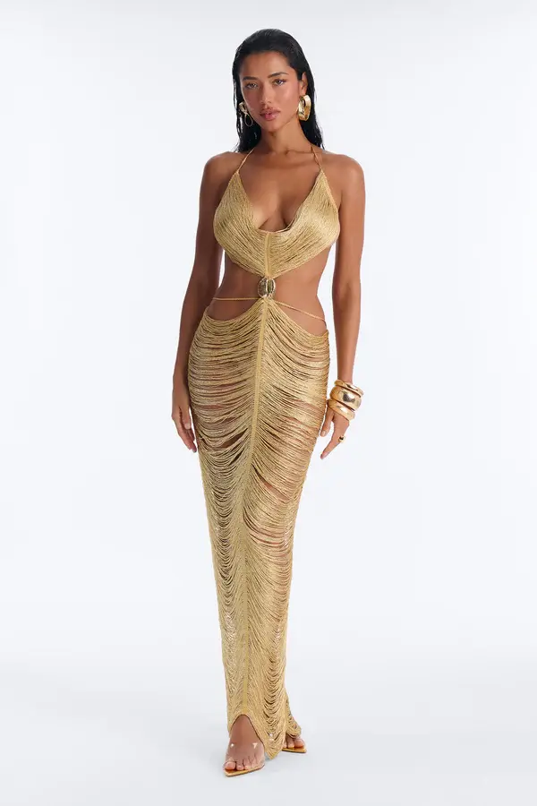 Thumbnail: She's A Star Metallic Fringe Maxi Dress 