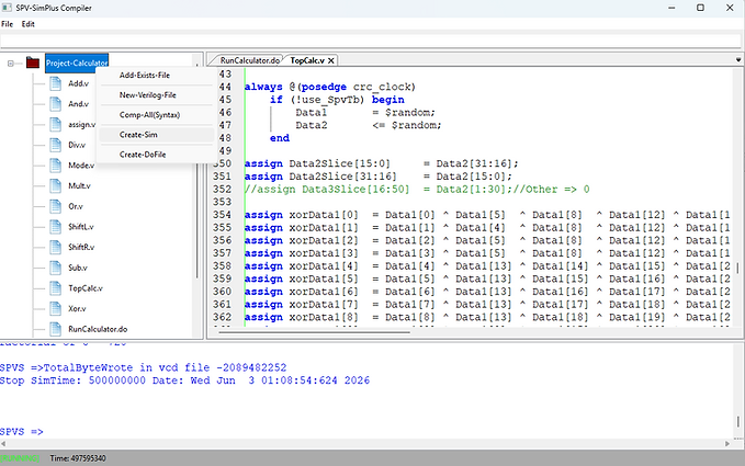 Our simulator in GUI mode. Verilog Editor Compiler and Fast Simulator + Verification environment Python C++ MATLAB