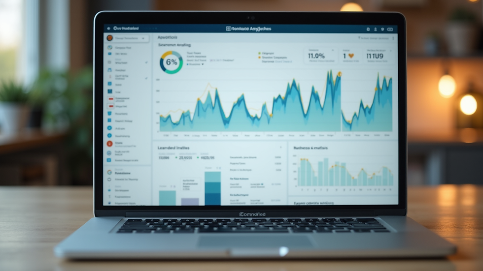 Close-up view of a laptop screen showing e-commerce analytics dashboard