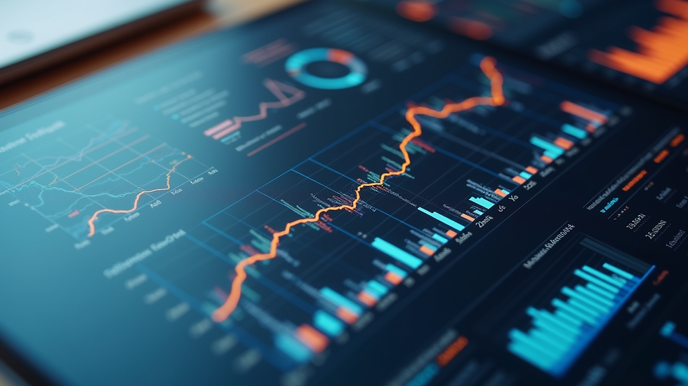 high angle view of a digital marketing dashboard with graphs and charts