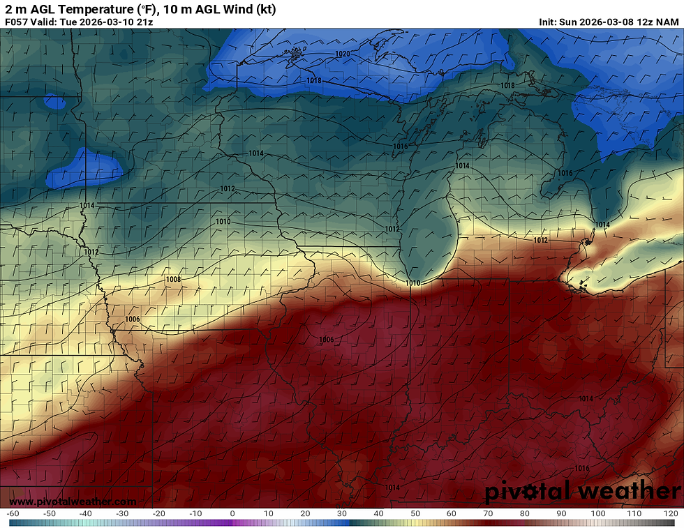 NAM 2m AGL Temperatures for Tuesday at 3p