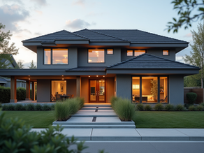 Eye-level view of a modern luxury home exterior in a suburban neighborhood in Dallas