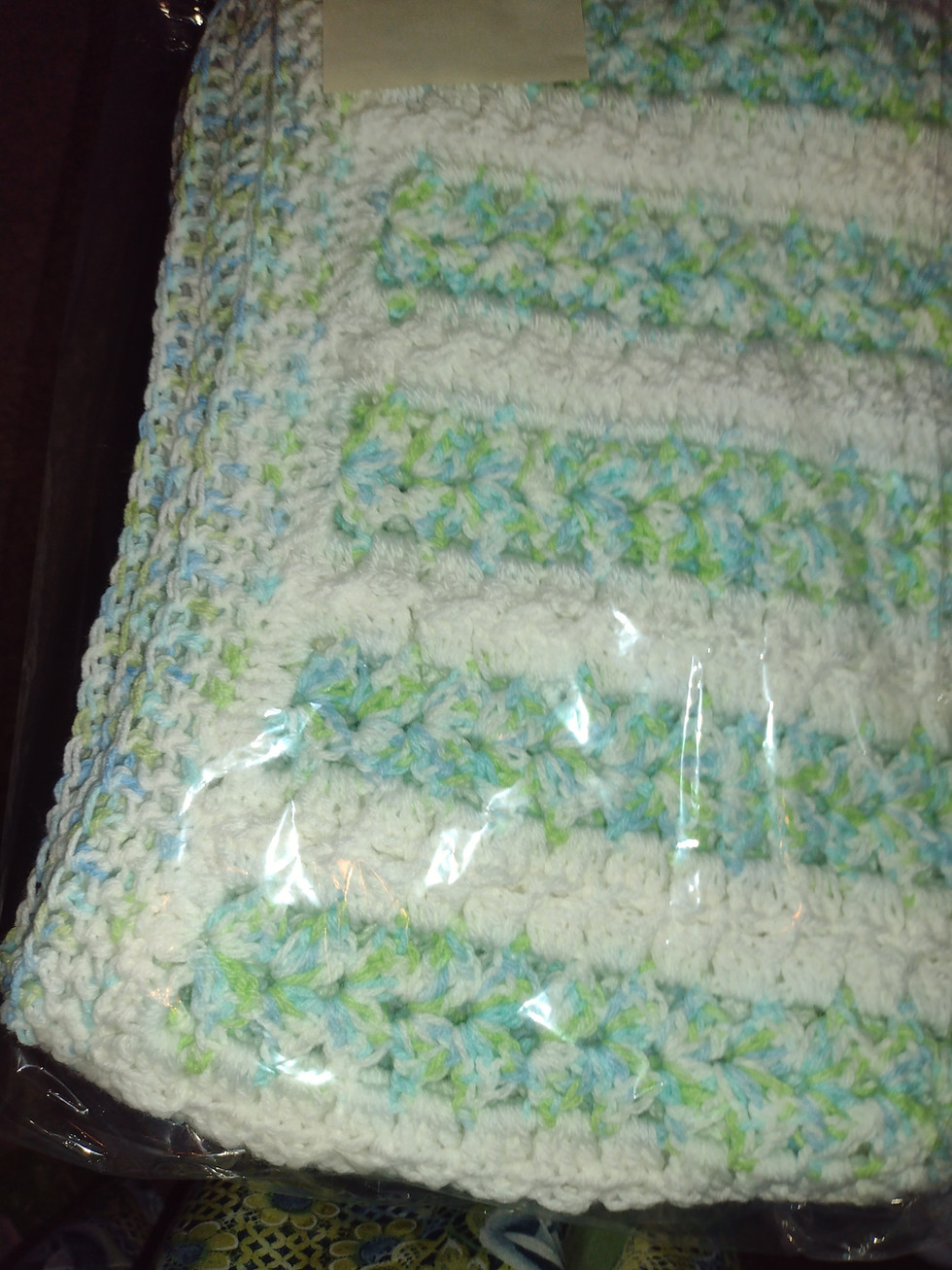 Blue green and White variegated Baby afghan