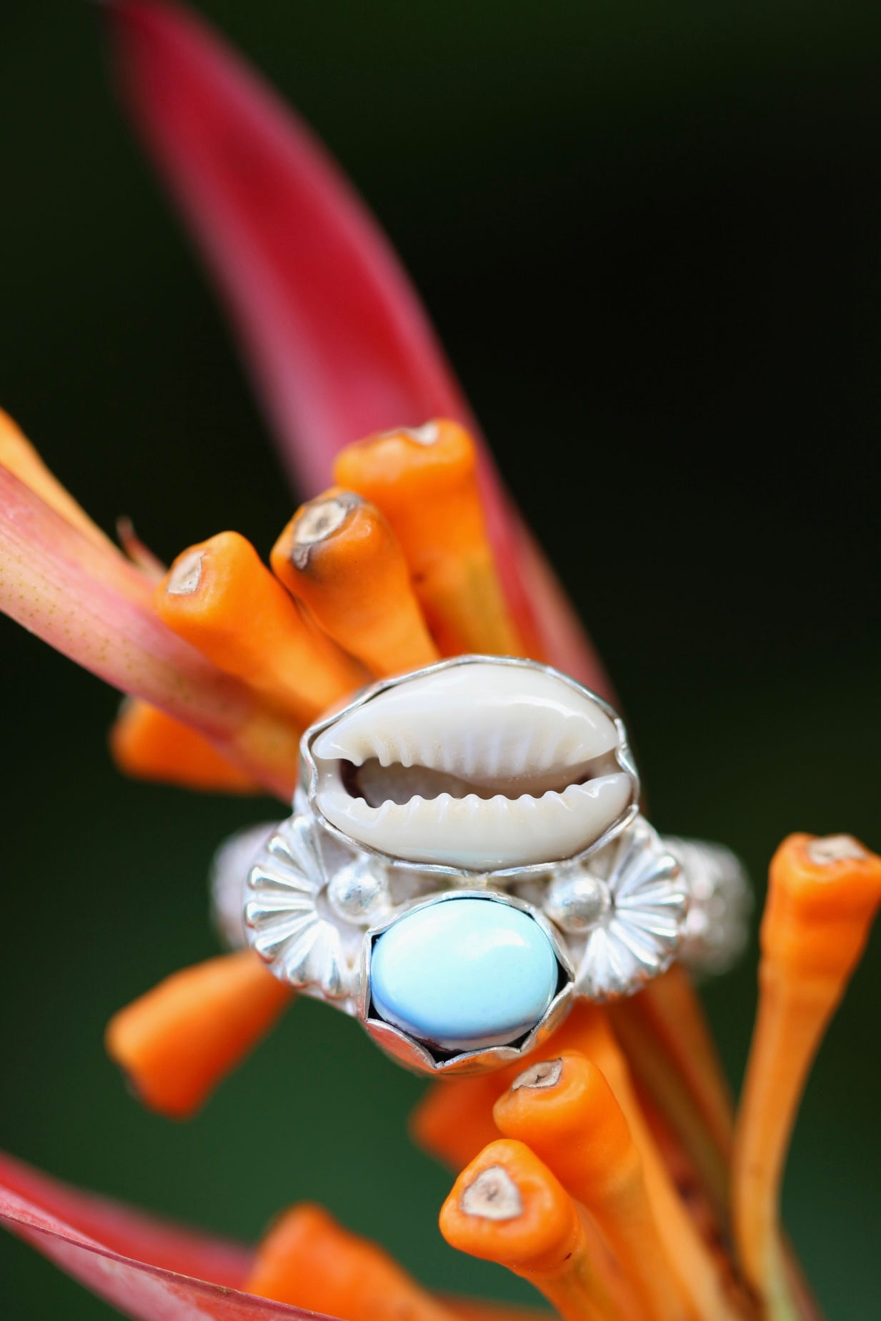 Cowrie + Lavender Turquoise Ring