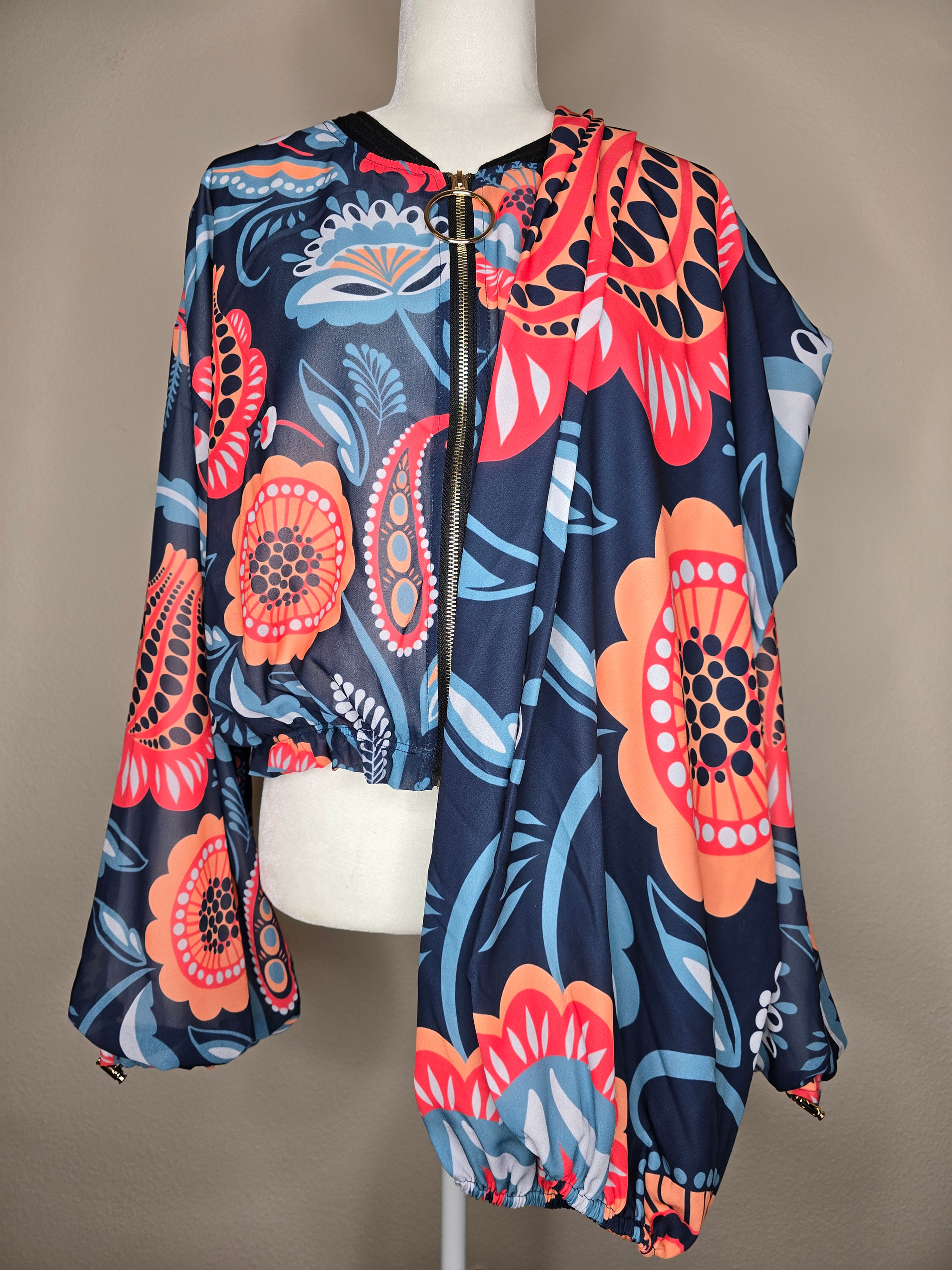 FOLK FLOWERS Chiffon Wide Sleeve Jacket + FREE Bloomers XL