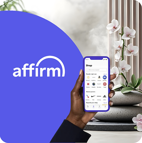 Affirm payment plan logo representing pay over time option at Fuzion Massage & Spa