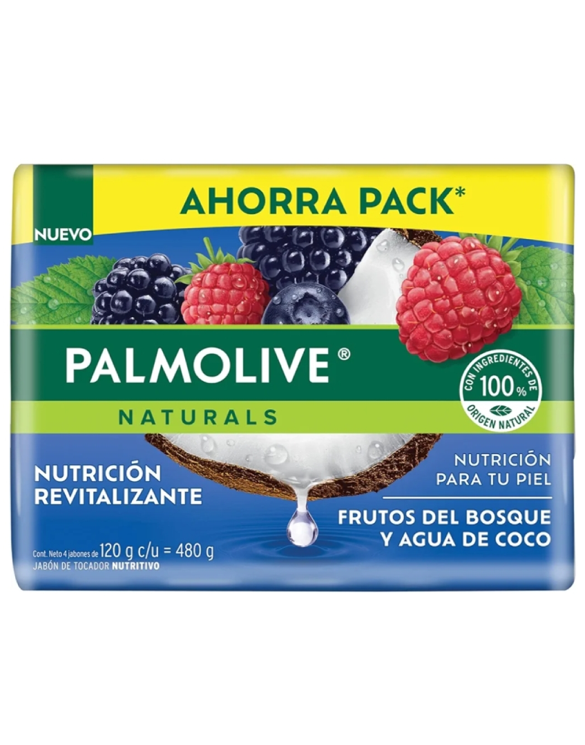 PALMOLIVE Jabón de Baño Frutos del Bosque y Agua de Coco 4pzs.