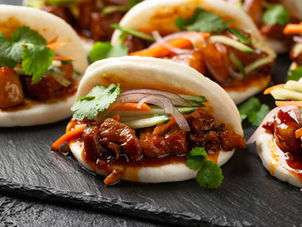 Steamed Bao Buns with Pork Belly and Vegetables