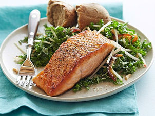 Seared Salmon with Kale and Apple Salad