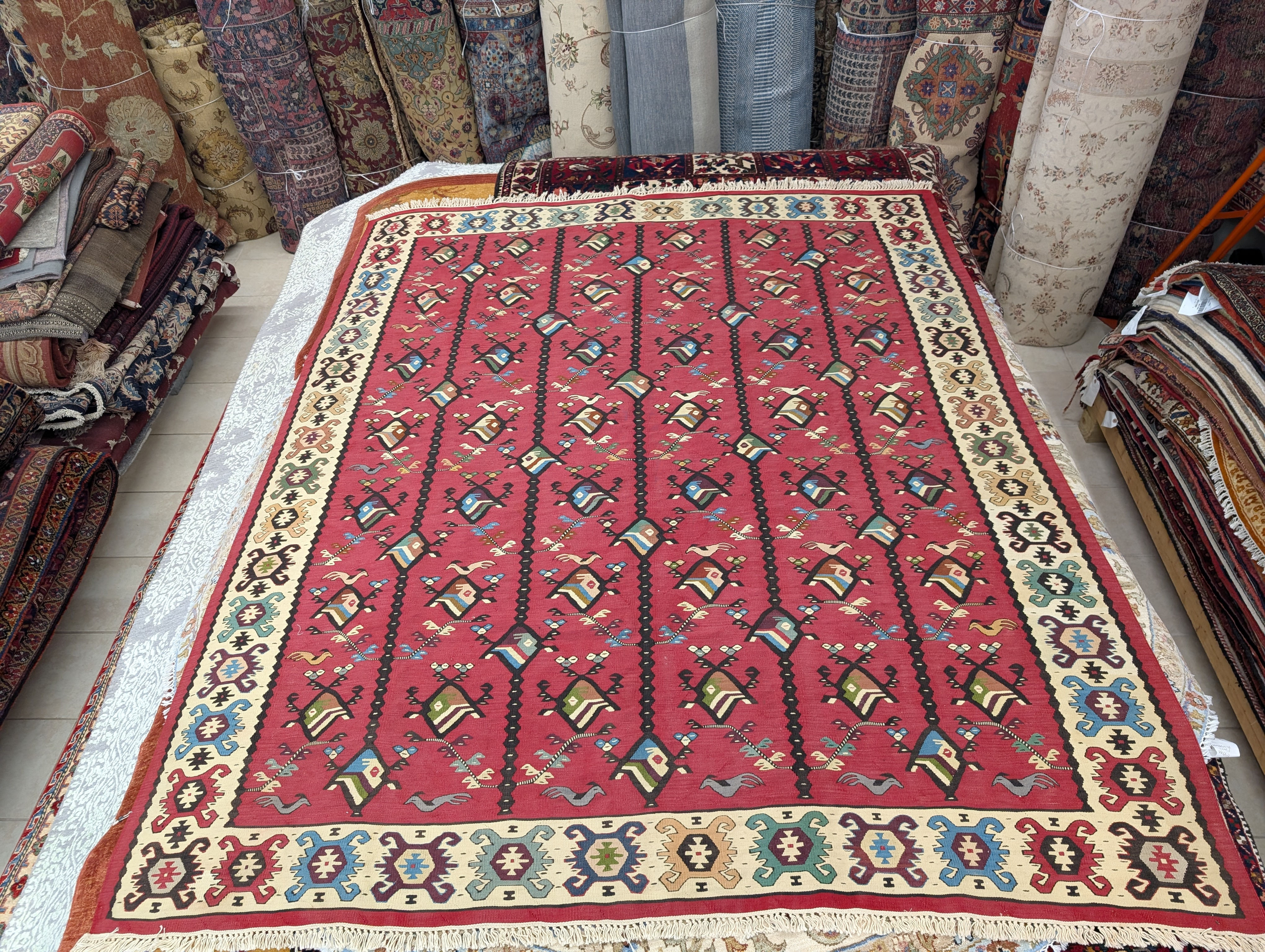 Vintage Serbian Pirot Kilim 6'9" x 7'11"